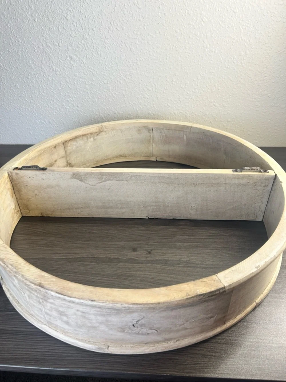 Vintage Round Wood Wall Shelf Rustic Whitewashed Farmhouse 20.5”